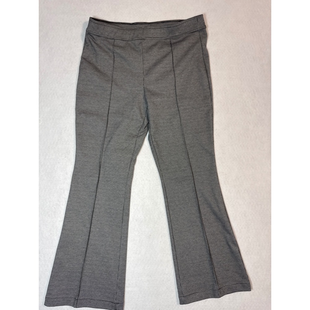 Loft Womens XL Houndstooth Flare Pants Black White Stitched Crease Stretch